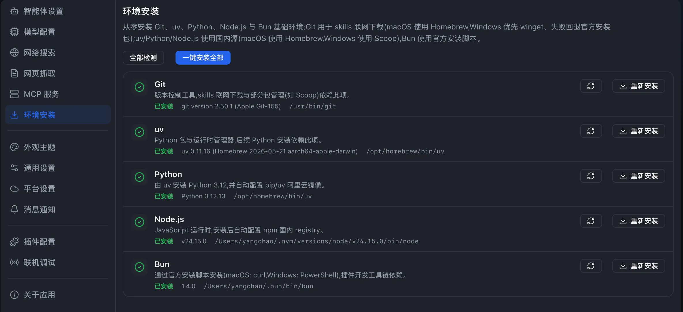 环境依赖检测与一键安装界面